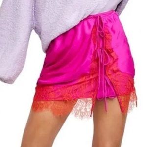 Free People Intimately All Tied Up Lace Mini Skirt Orange